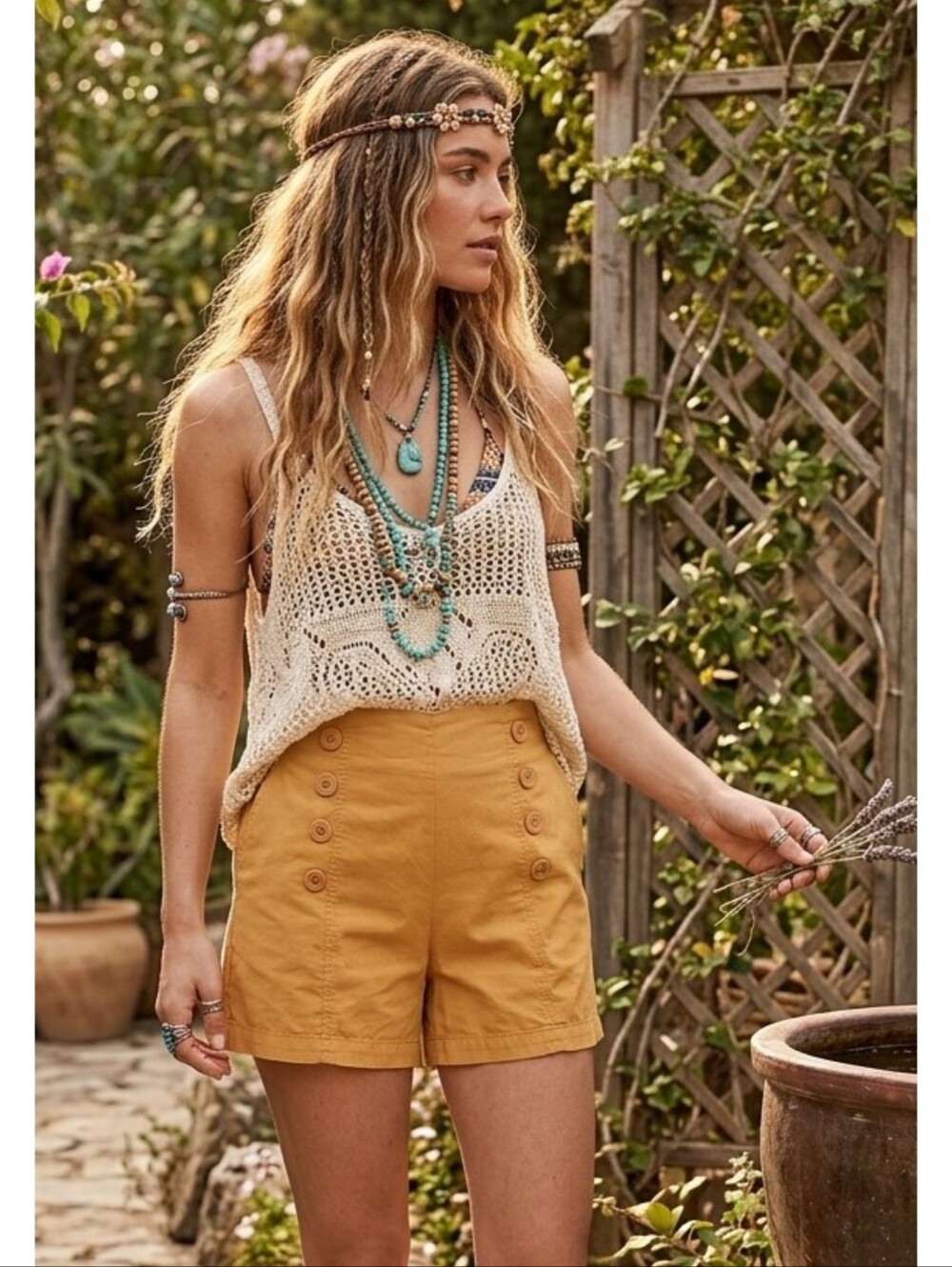 Belle Poque Retro Sailor Shorts In Golden Yellow Size S